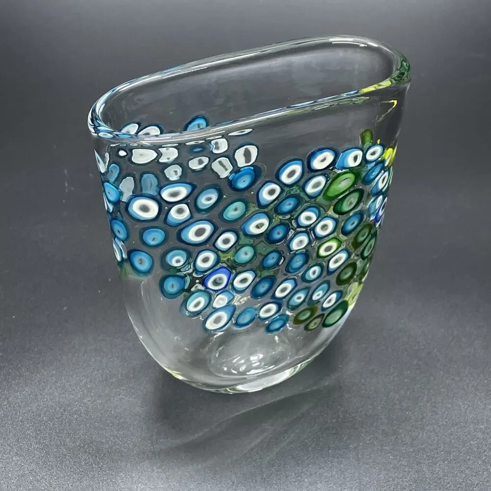 Jeffrey P'an Studio Art Glass Murrine Vase Hand Blown Millefiori Multicolor